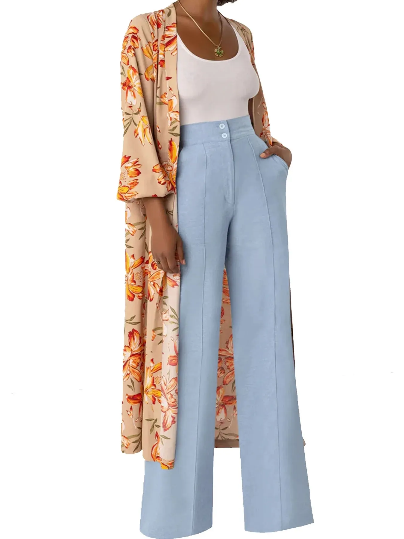 LVSANW M3239 European and American cross-border Amazon women's casual pants, elegant and elegant work clothing pants, versatile fashionable wide-leg pants