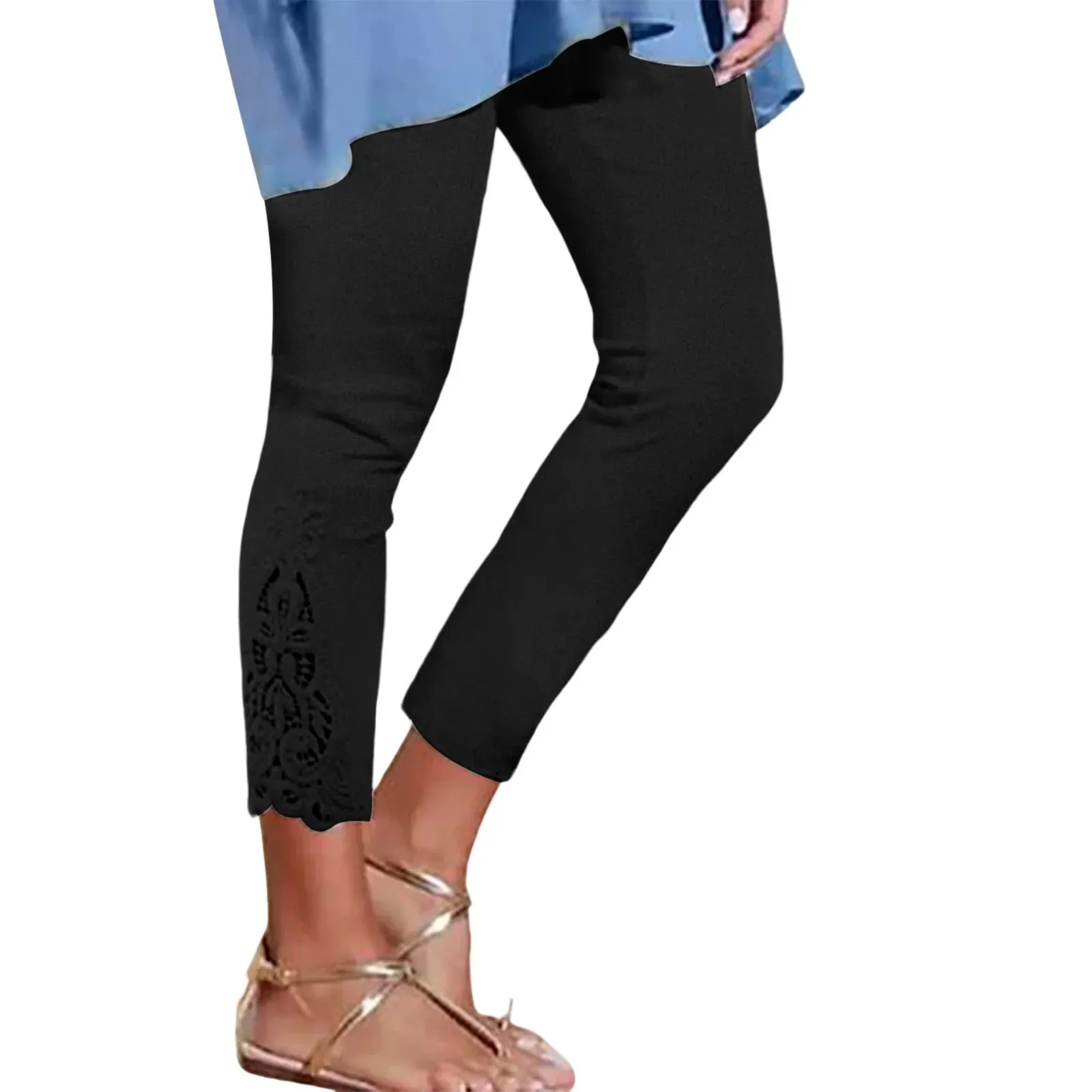 LVSANW Women'S Leggings Long Pants Lace High Waisted Slim Stretchy Versatile Spring Autumn Cropped Pants Summer Breeches Pantalones