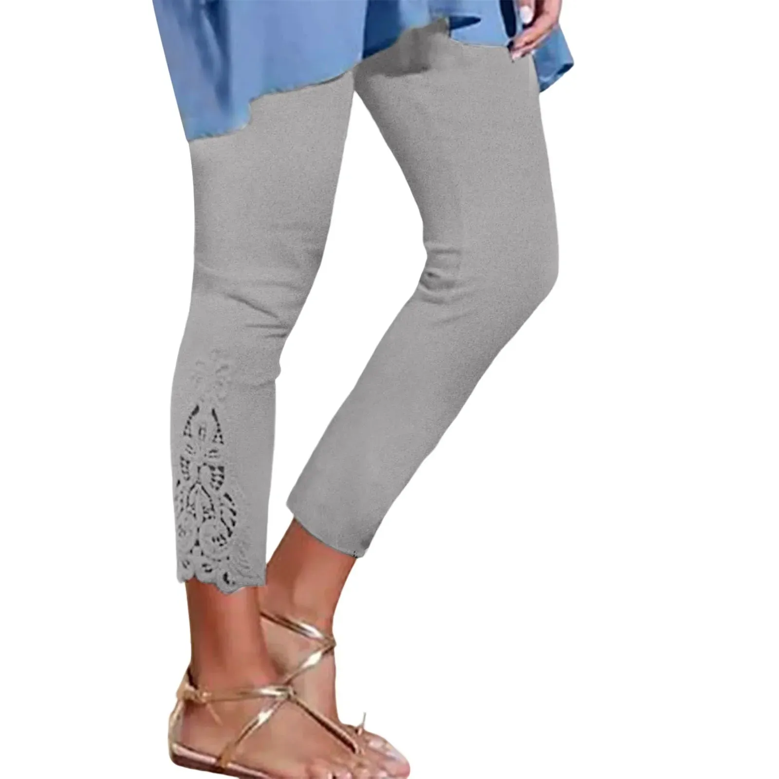 LVSANW Women'S Leggings Long Pants Lace High Waisted Slim Stretchy Versatile Spring Autumn Cropped Pants Summer Breeches Pantalones