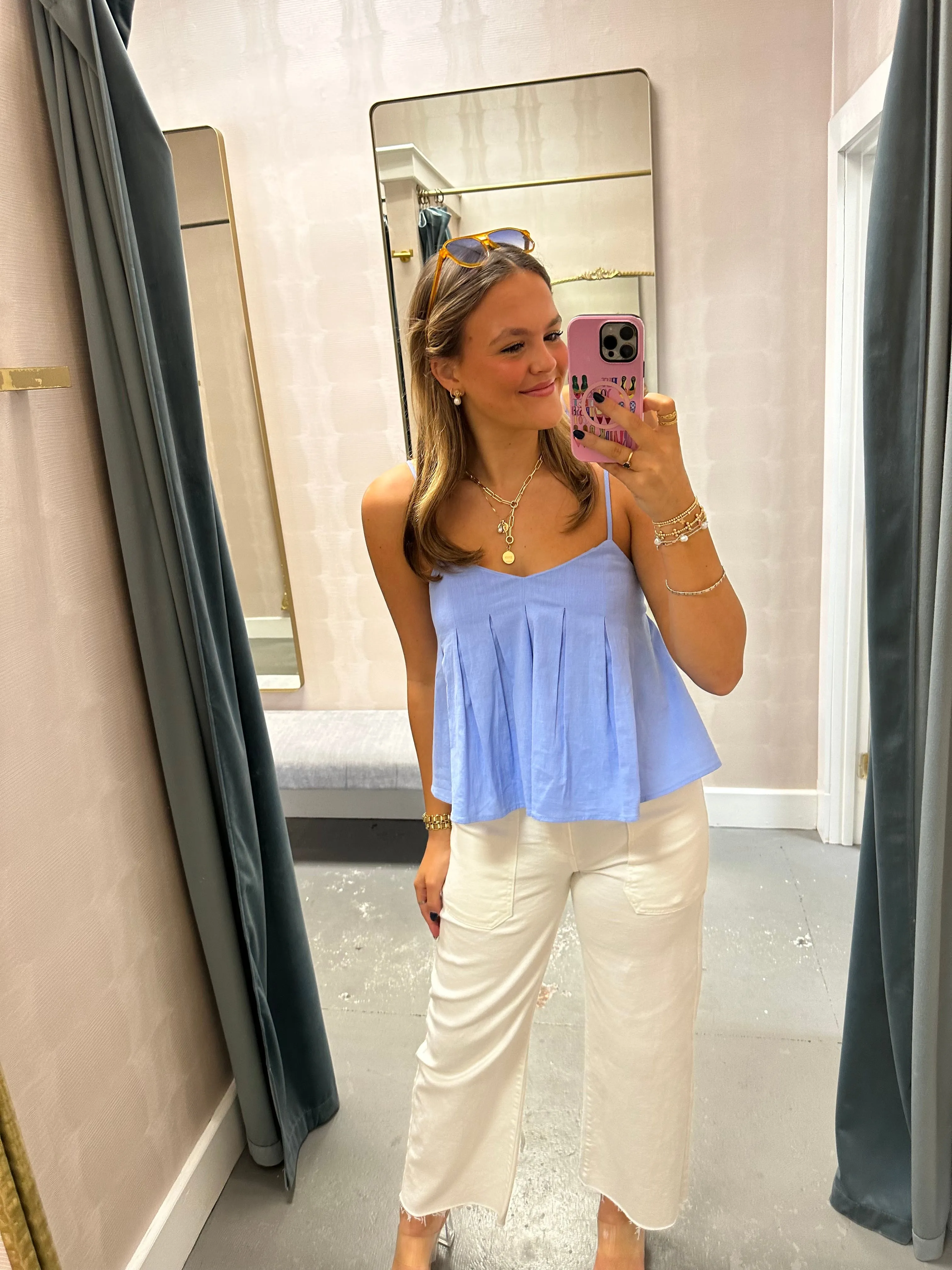 Mastin Linen Cropped Tank- Lt. Blue