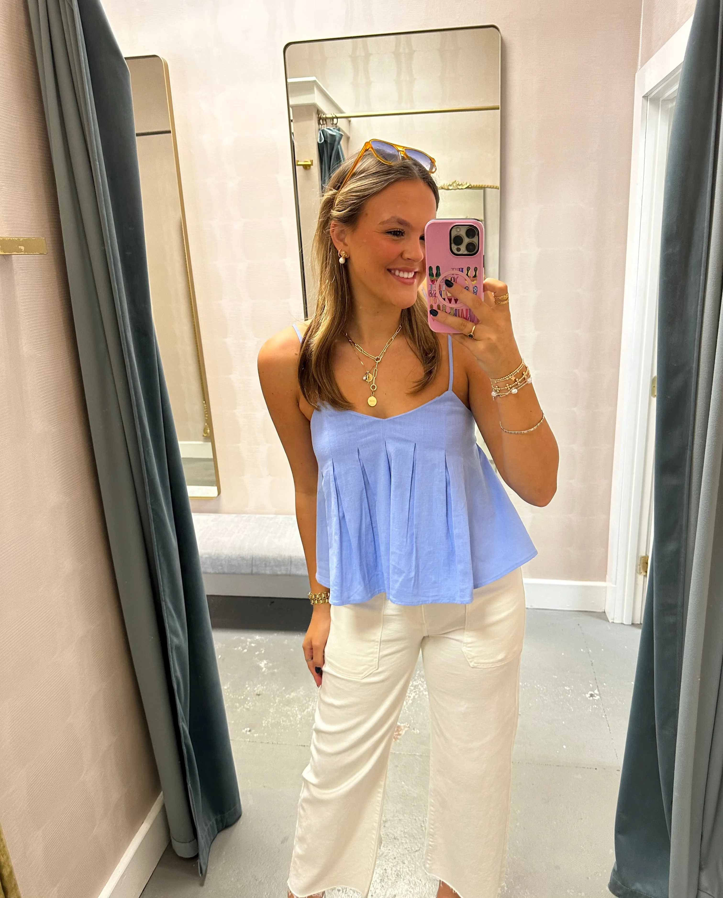 Mastin Linen Cropped Tank- Lt. Blue