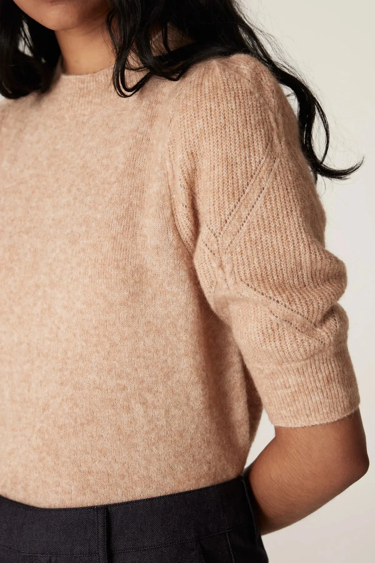 Mohair Puff Sleeve Tee | Camel