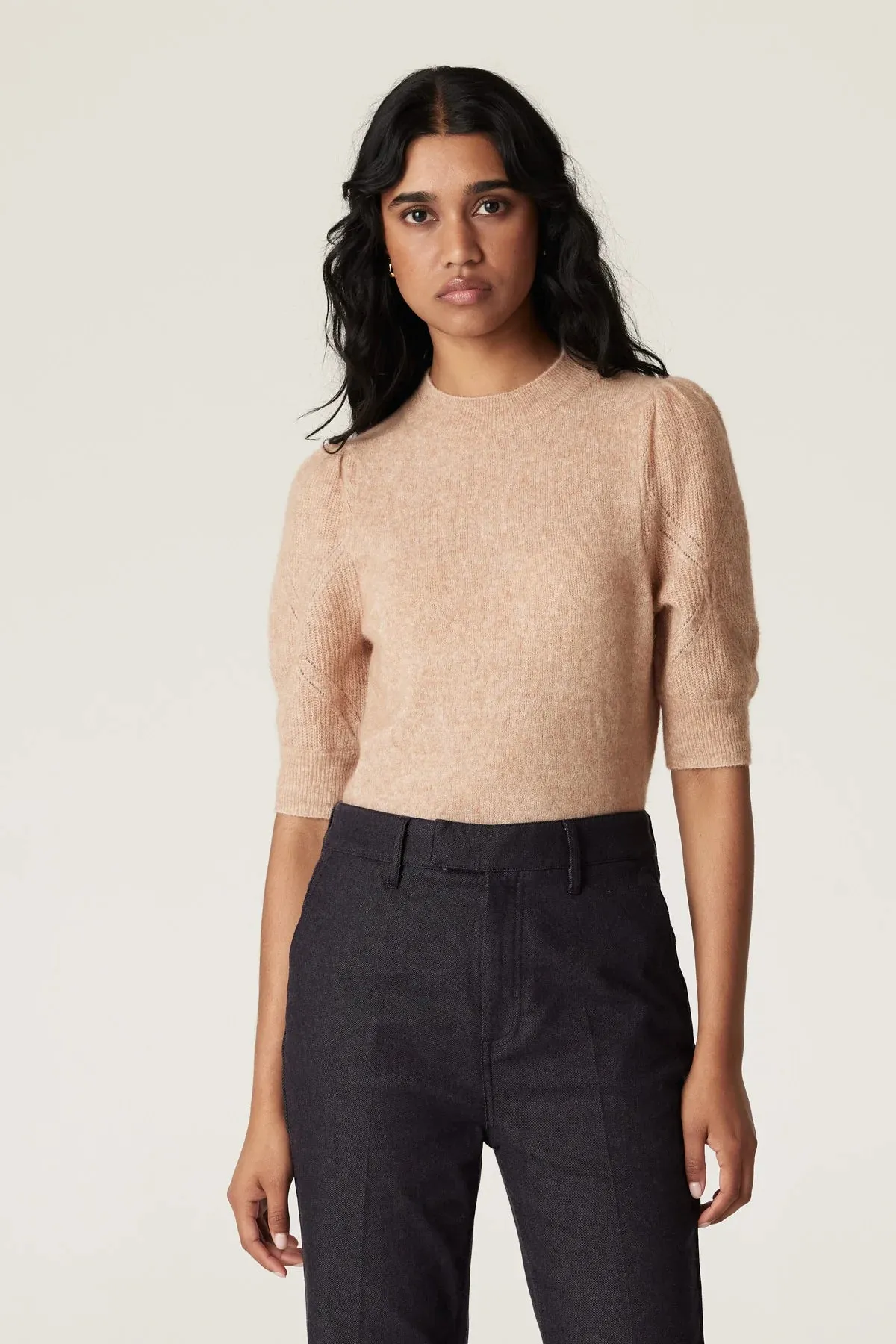 Mohair Puff Sleeve Tee | Camel