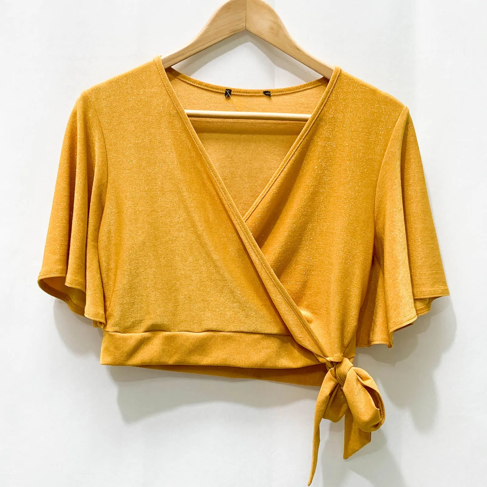 New Look Golden Yellow Sparkly True Wrap Top UK16