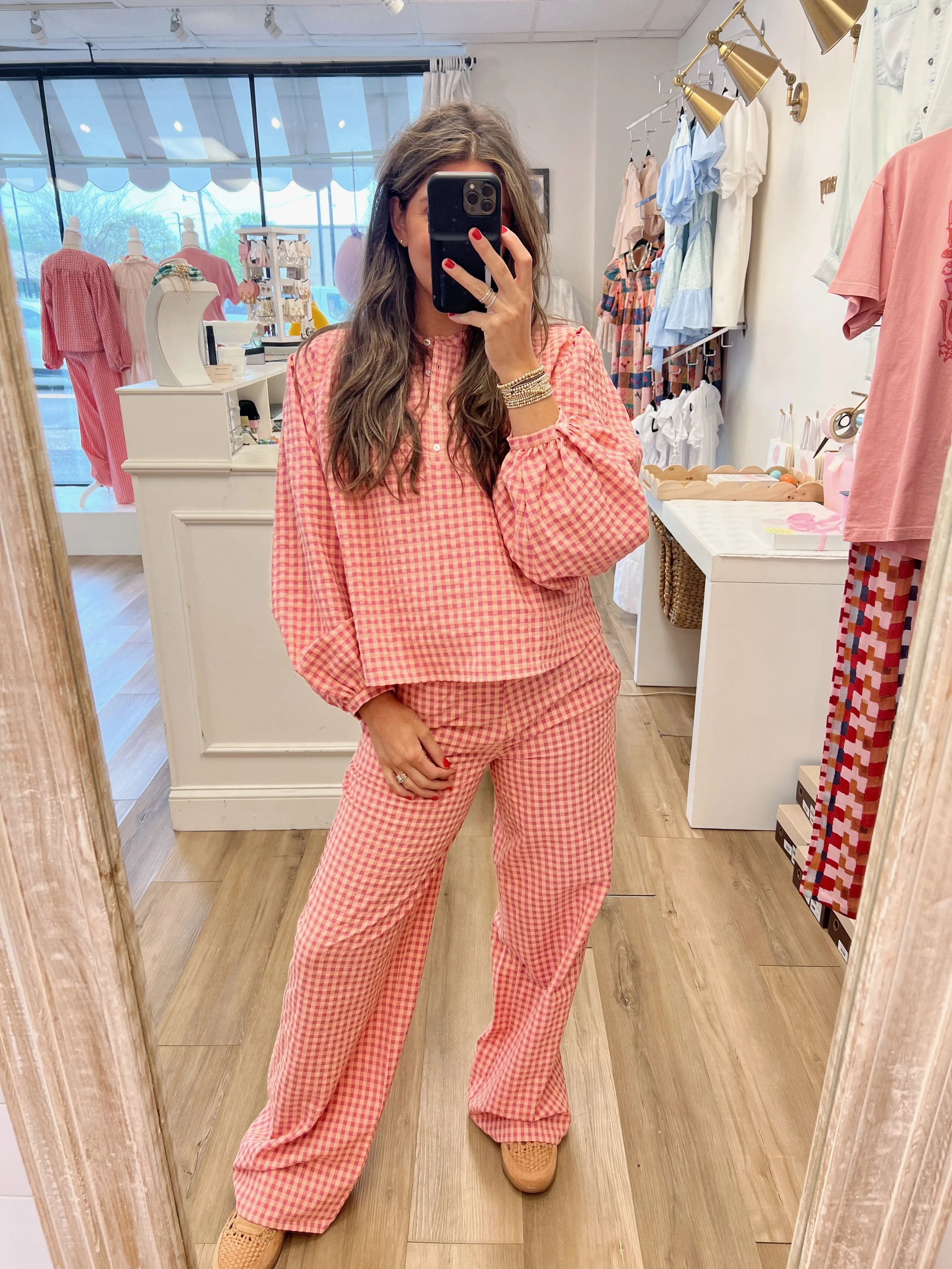 Noura Textured Gingham Top