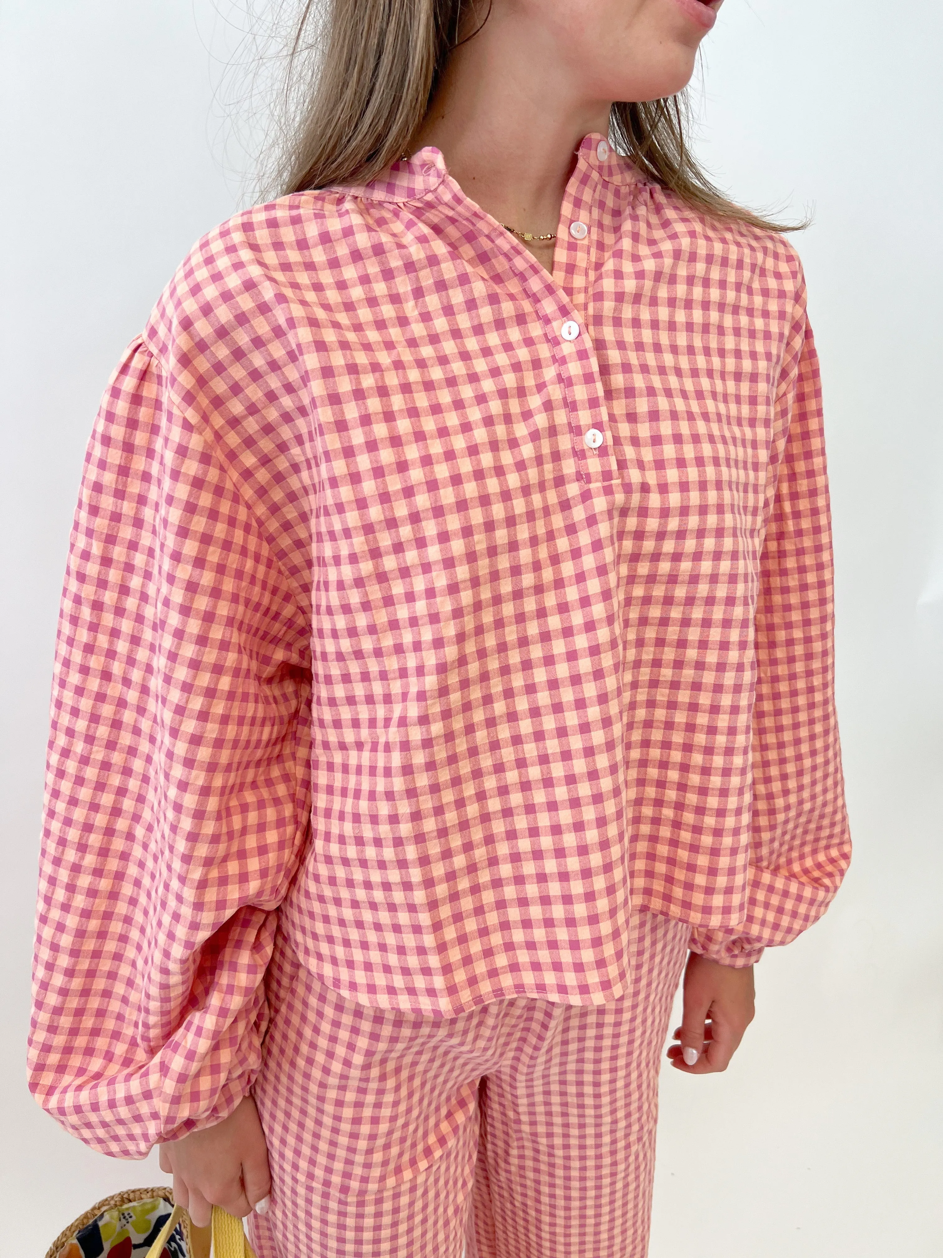 Noura Textured Gingham Top