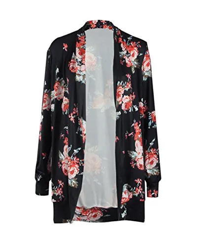 ONLYSHE Women's Long Sleeve Wrap Kimono Cardigans Casual Coverup Coat Black Red Small