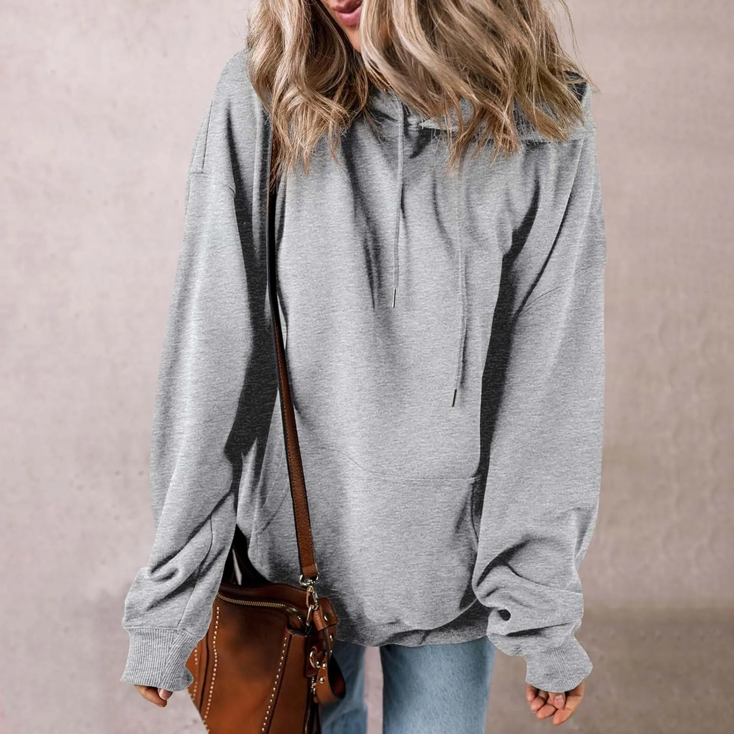 Oversized Hoodies for Women Casual Long Sleeve Drawstring Pullover Hooded Top Loose Fit Comfy Sweatshirts with Pocket