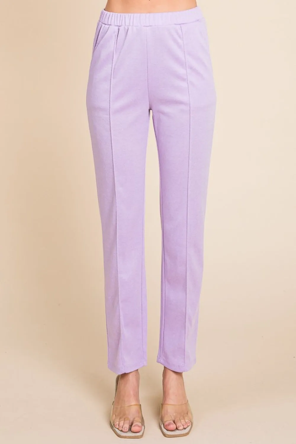 Pin Tuck Detail Slim Pants - Lilac