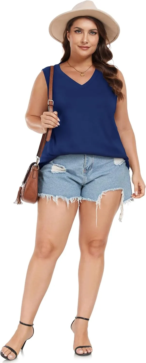 Plus Size Tanks Women Summer Top V Neck Sleeveless Top Loose Fit Tee Workout Shirts