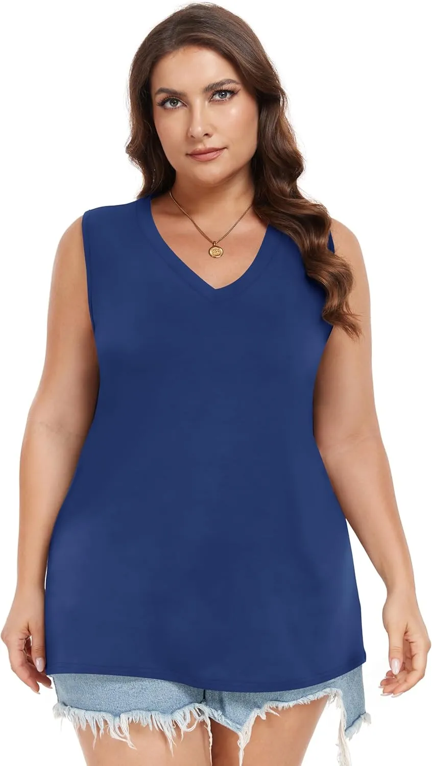 Plus Size Tanks Women Summer Top V Neck Sleeveless Top Loose Fit Tee Workout Shirts