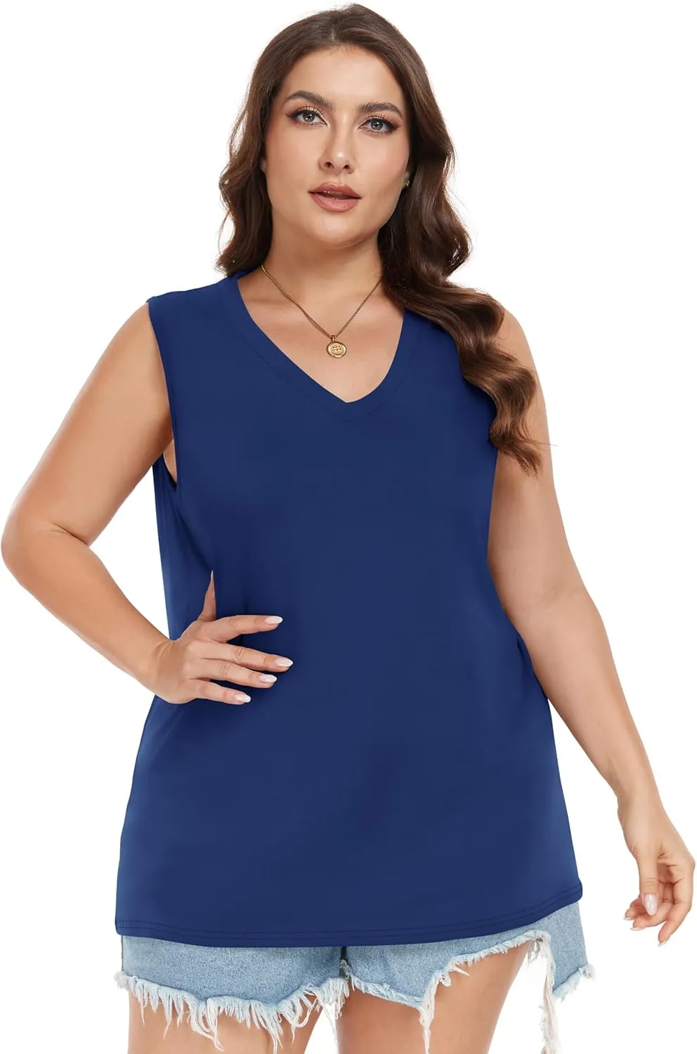 Plus Size Tanks Women Summer Top V Neck Sleeveless Top Loose Fit Tee Workout Shirts