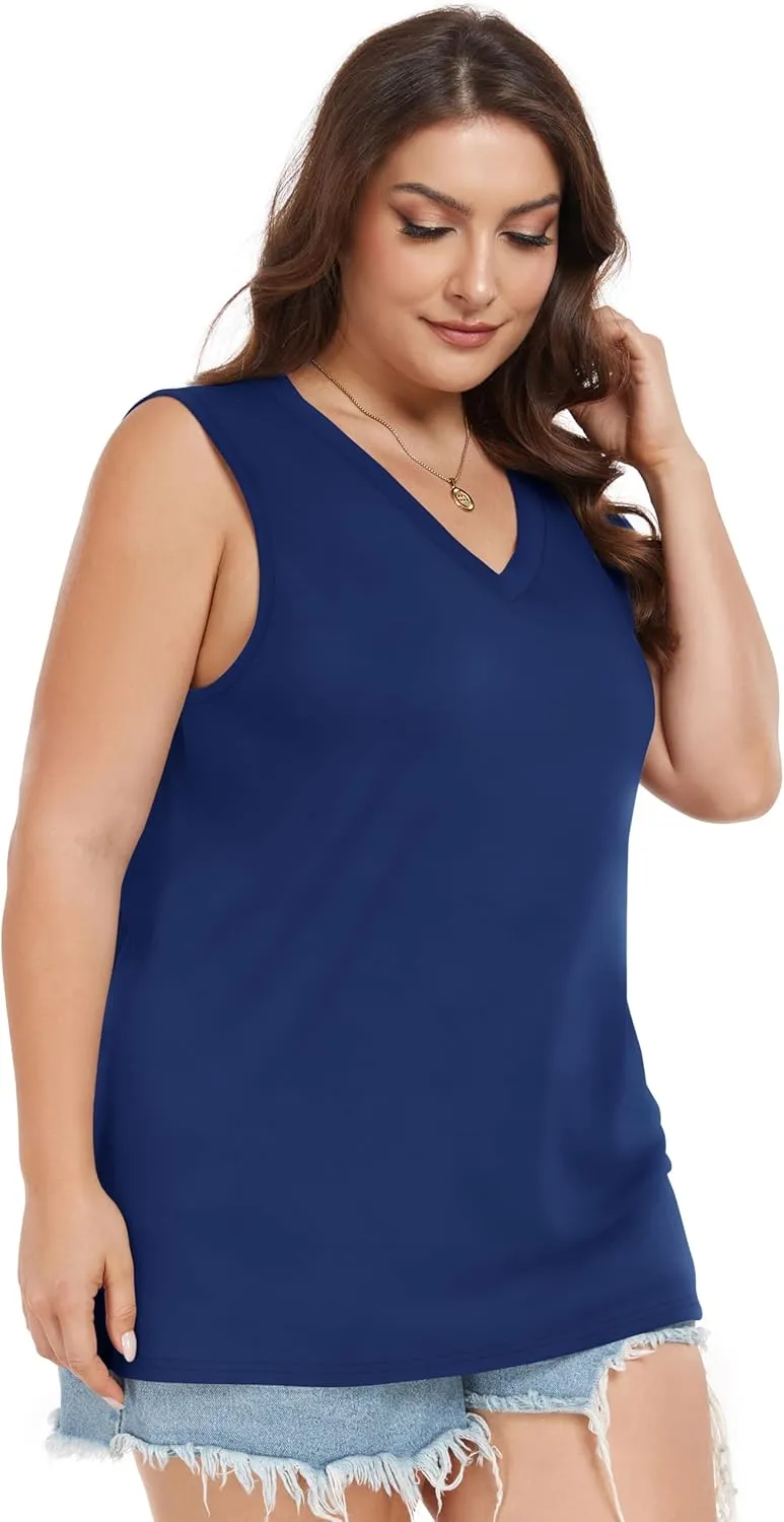 Plus Size Tanks Women Summer Top V Neck Sleeveless Top Loose Fit Tee Workout Shirts