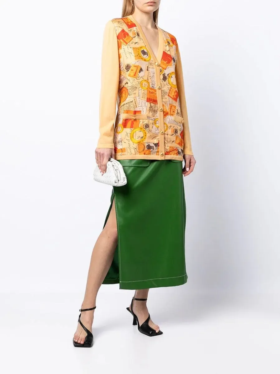 Postcard Print Silk Cardigan