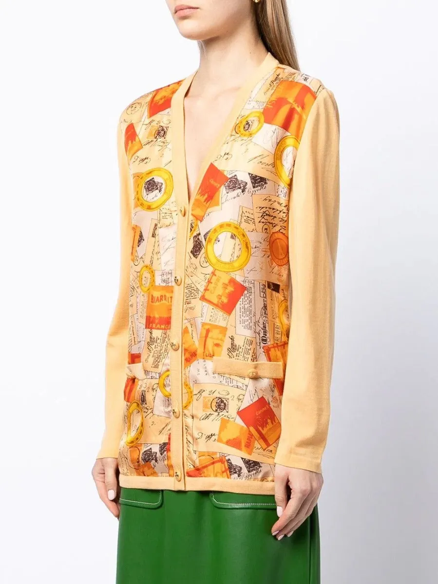 Postcard Print Silk Cardigan