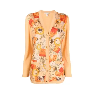 Postcard Print Silk Cardigan