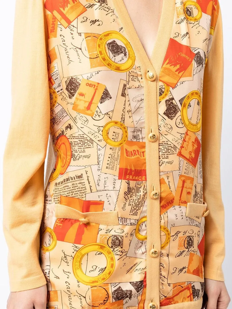 Postcard Print Silk Cardigan