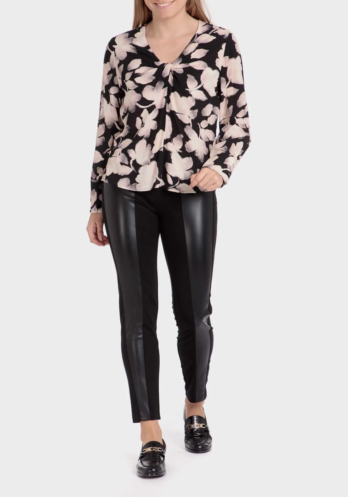Printed Loose Fitting Blouse - Black