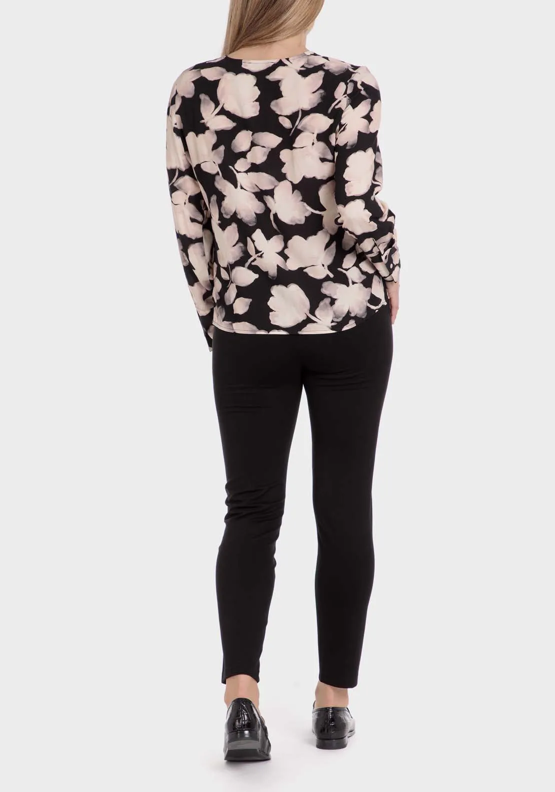 Printed Loose Fitting Blouse - Black