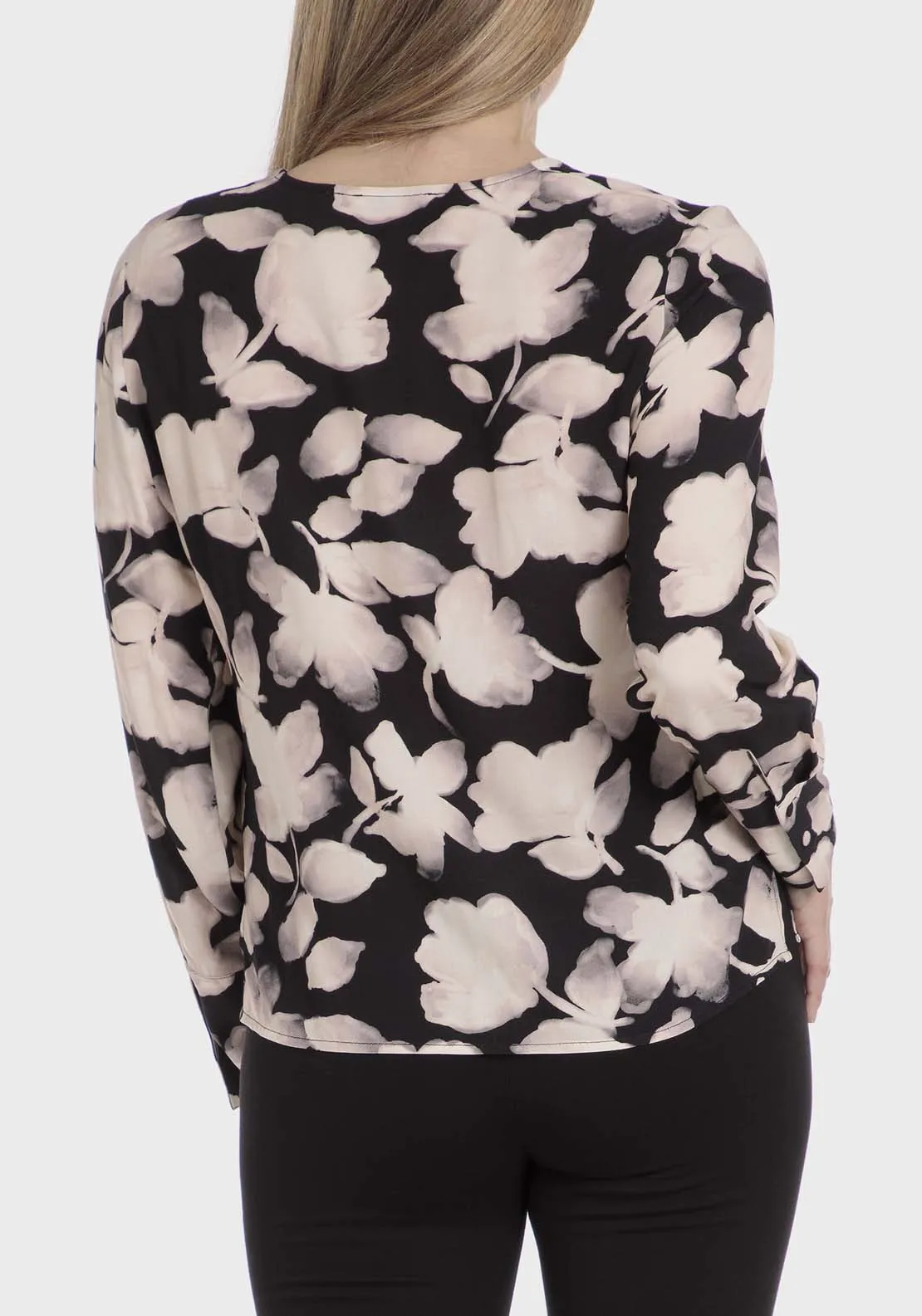 Printed Loose Fitting Blouse - Black