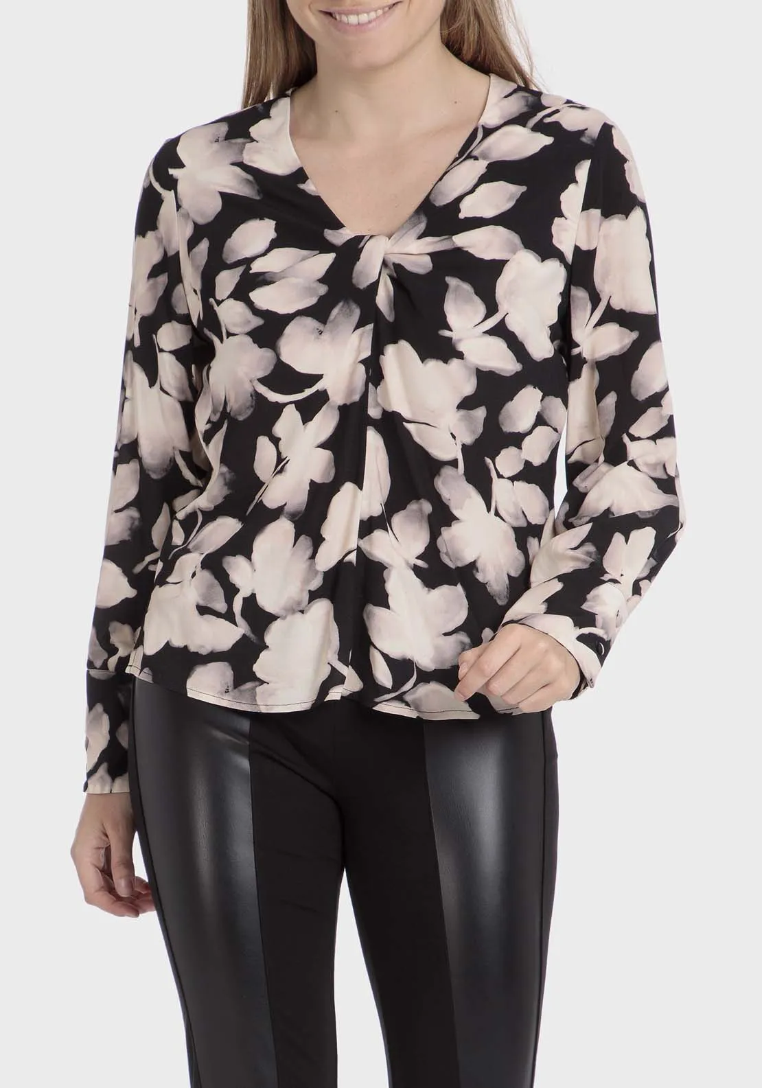 Printed Loose Fitting Blouse - Black