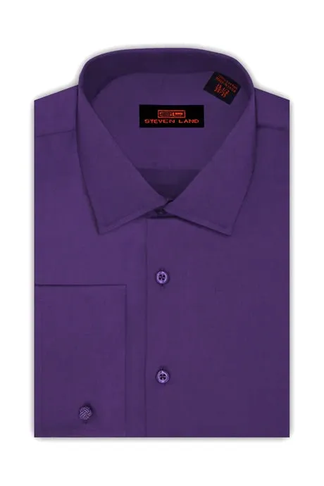 Purple Steven Land Men's French Cuff Dress Shirt Regular-Fit 100% Cotton