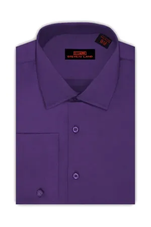 Purple Steven Land Men's French Cuff Dress Shirt Regular-Fit 100% Cotton