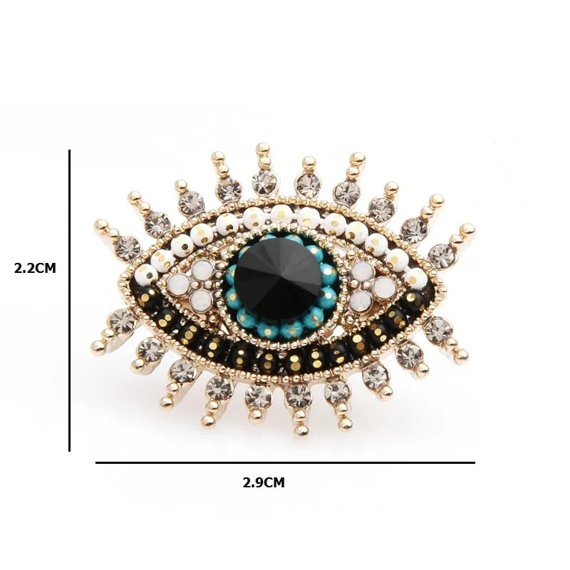 Rhinestone Studded Good Luck Eye Brooch Pins