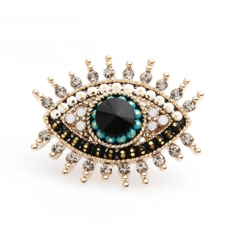 Rhinestone Studded Good Luck Eye Brooch Pins