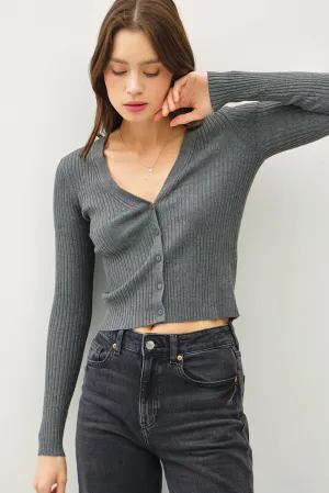 Ribbed V-Neck Slim Cardigan