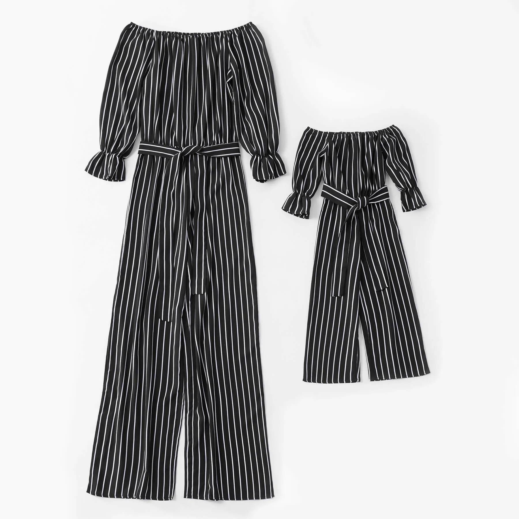Sale！Striped One-Shoulder Long-sleeve Matching Jumpsuits