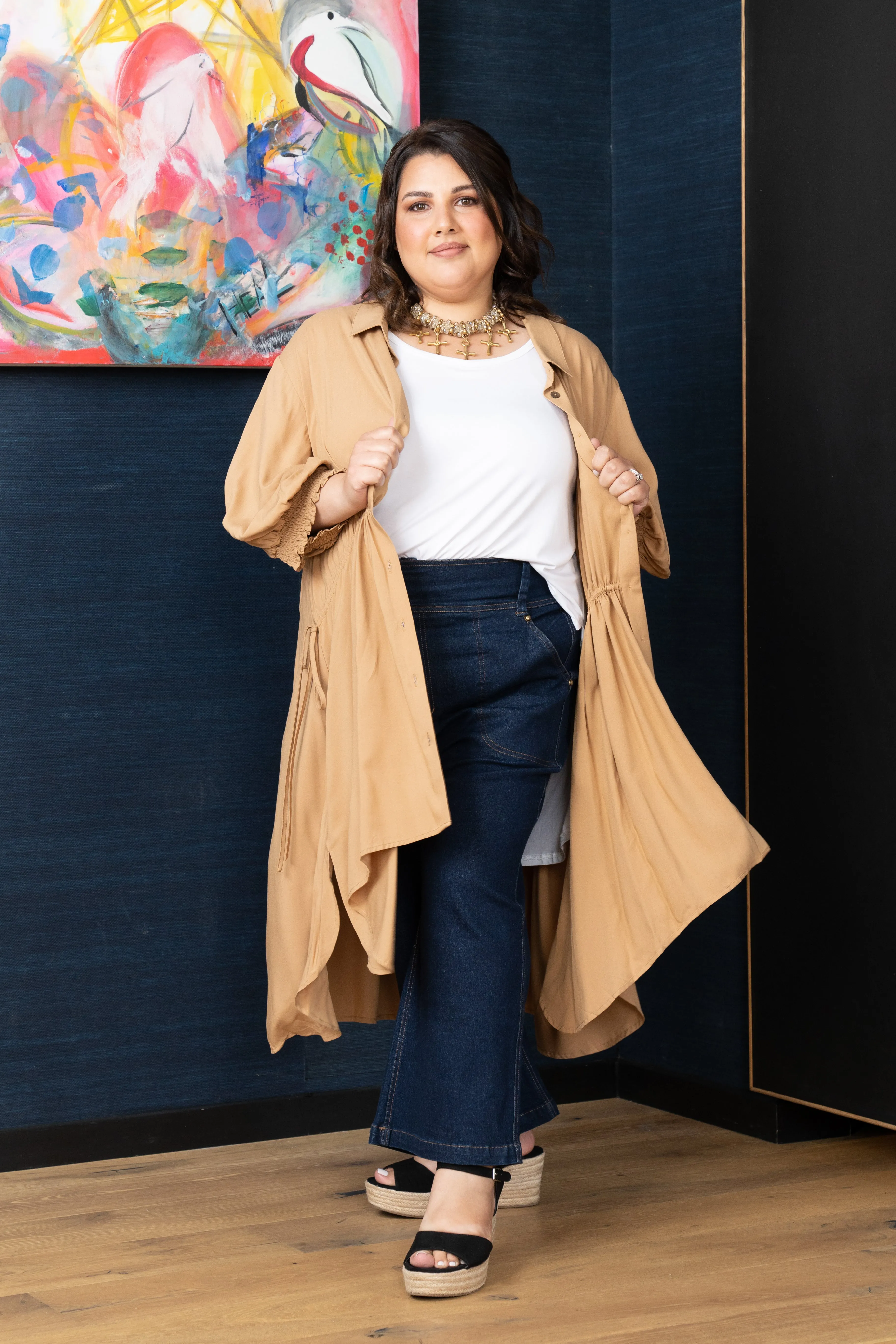 'SASS' Drawstring Plus Size Top - Camel