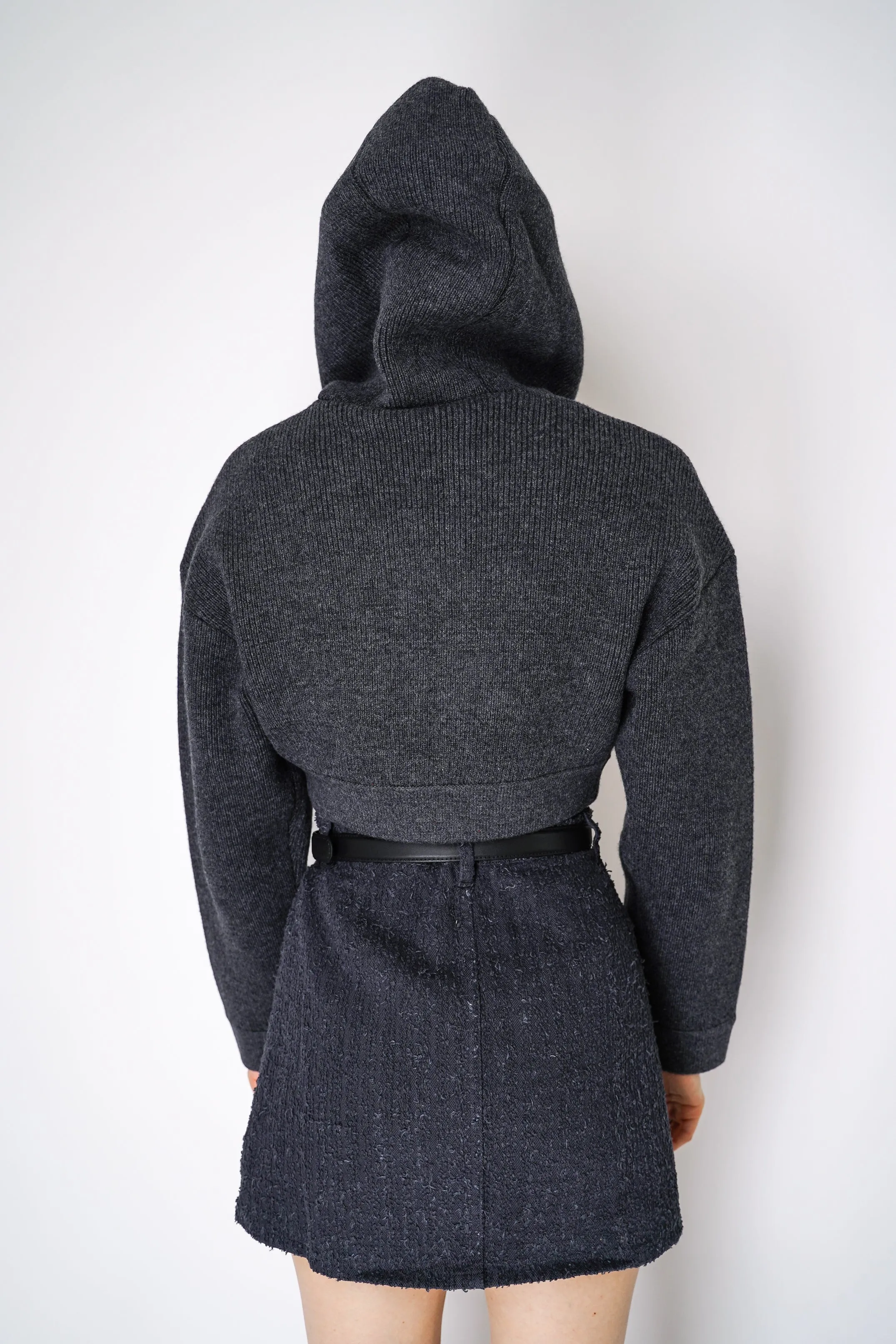 Self-Portrait Cashmere Blend Knit Cropped Hoodie in Grey