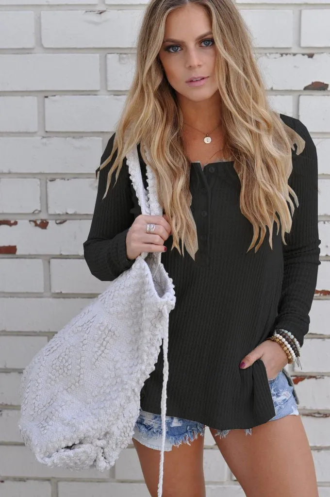 Solid Color Buttons Long Sleeves Pullover Sweater