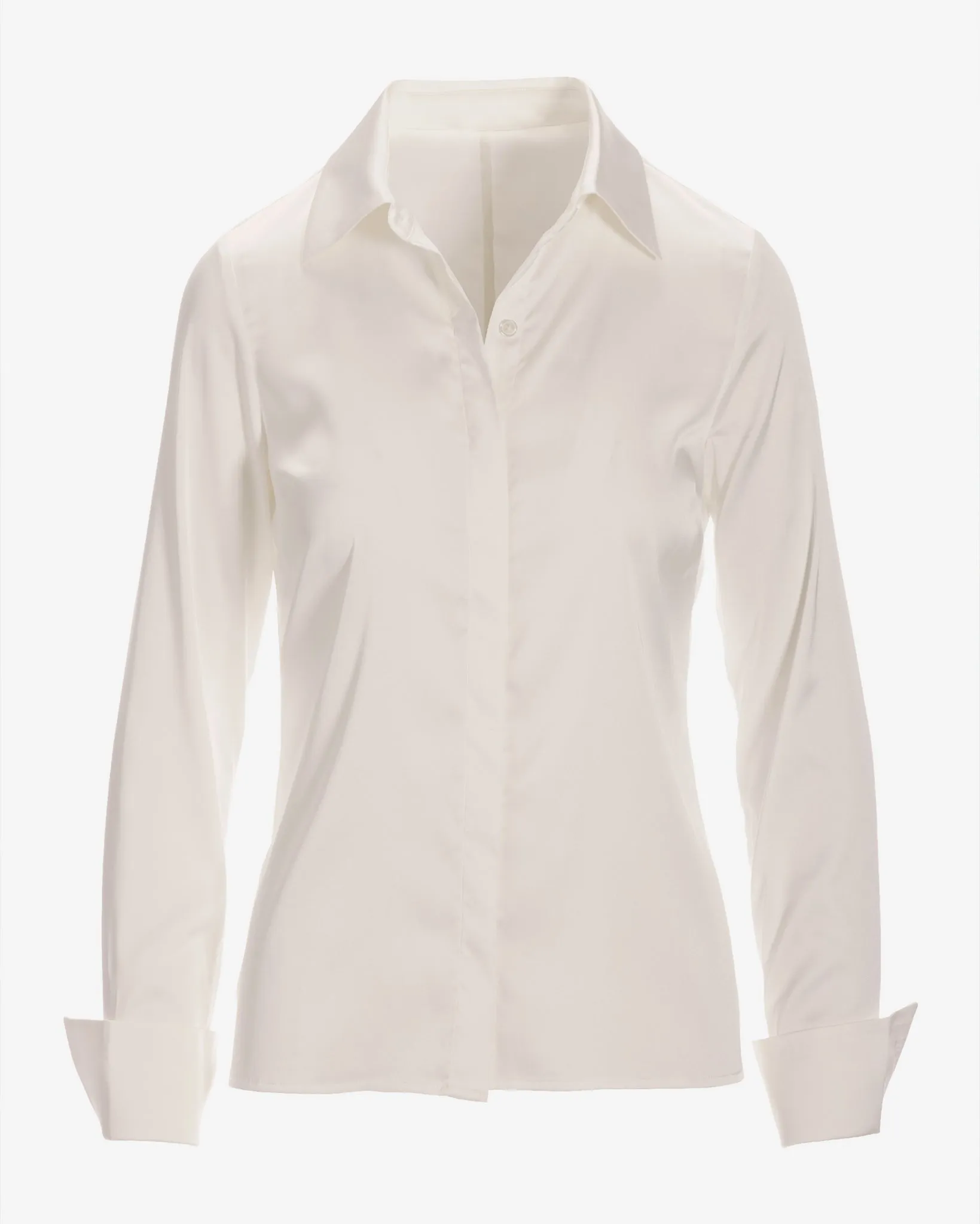 Sophia Button-Up Charmeuse Blouse Off White