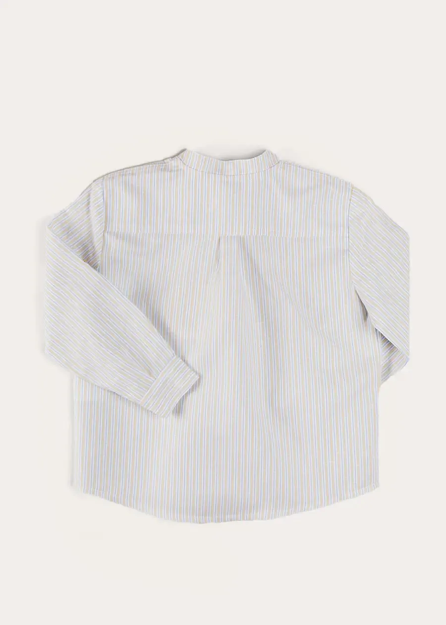 Stafford Striped Mao Collar Long Sleeve Shirt in Yellow (12mths-10yrs)