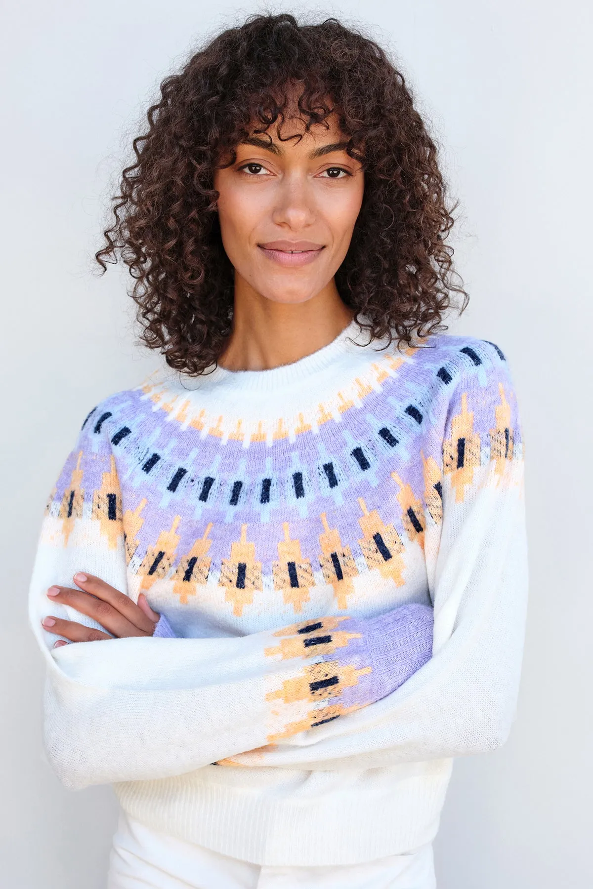 Sundry FairIsle Crew Sweater in Cream