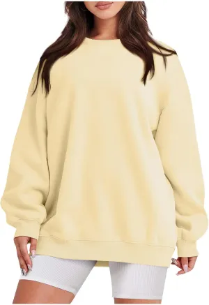 Sweatshirt for Women Solid Color Long Sleeve Crewneck Oversized Sweatshirt Loose Fit Cozy Pullover 2024 Fall Outfits