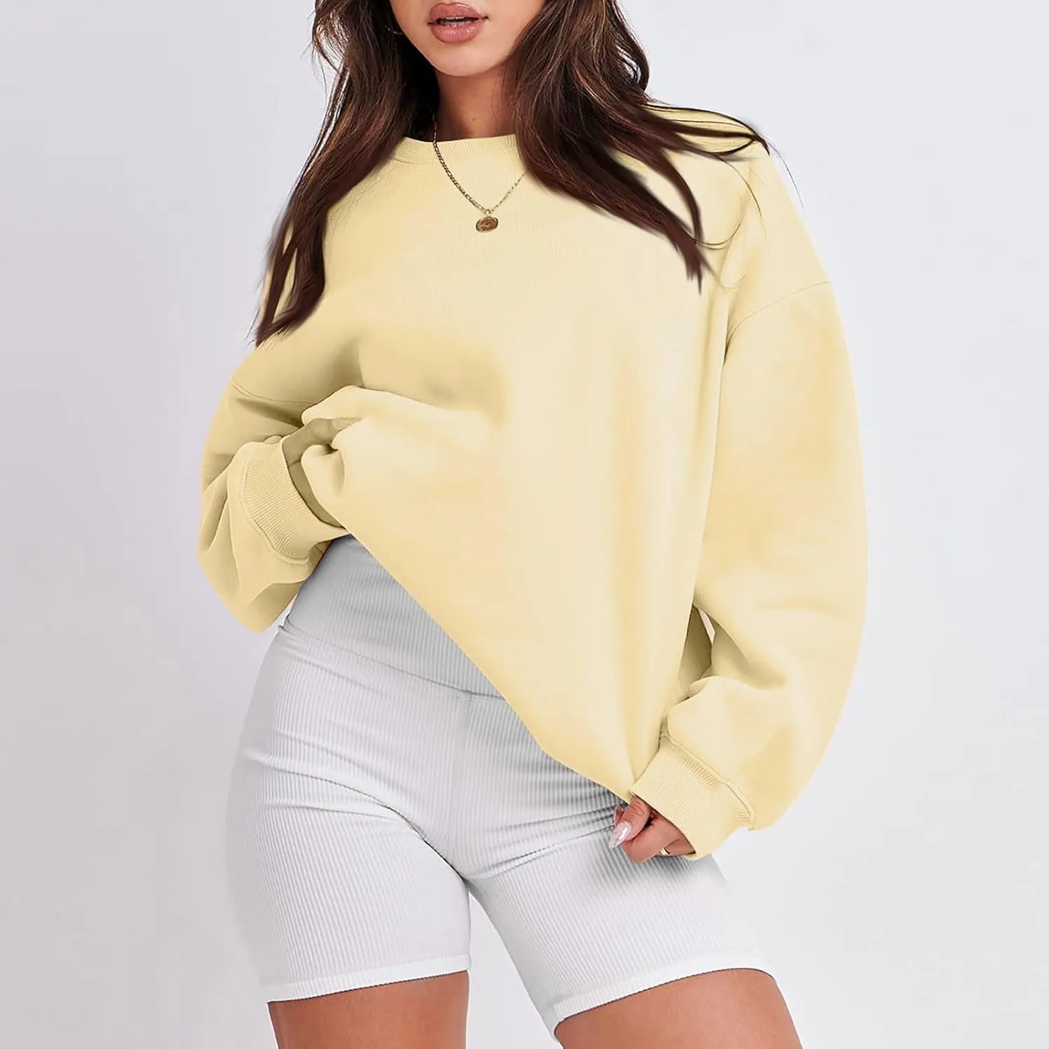 Sweatshirt for Women Solid Color Long Sleeve Crewneck Oversized Sweatshirt Loose Fit Cozy Pullover 2024 Fall Outfits