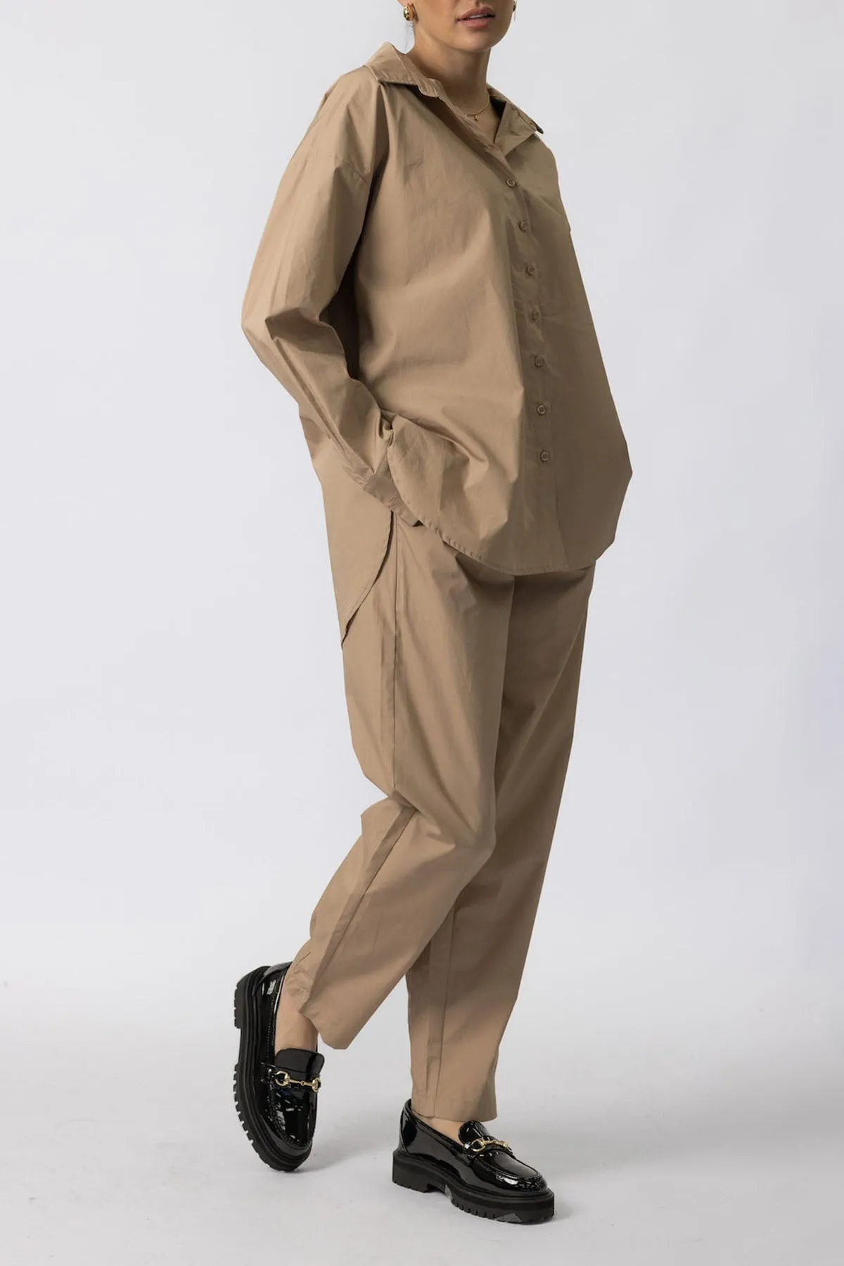Tan 'Mona' Relaxed Poplin Shirt