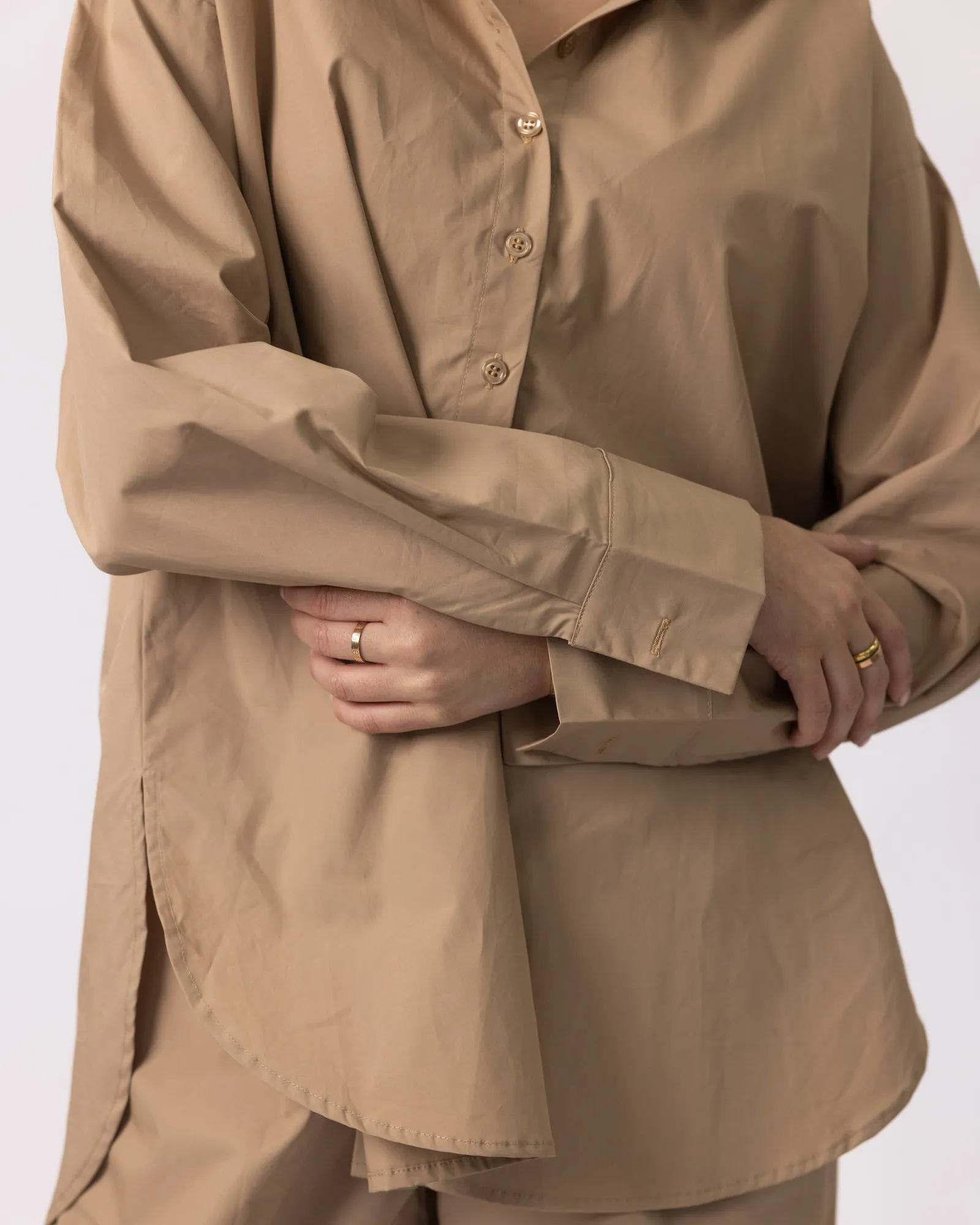 Tan 'Mona' Relaxed Poplin Shirt