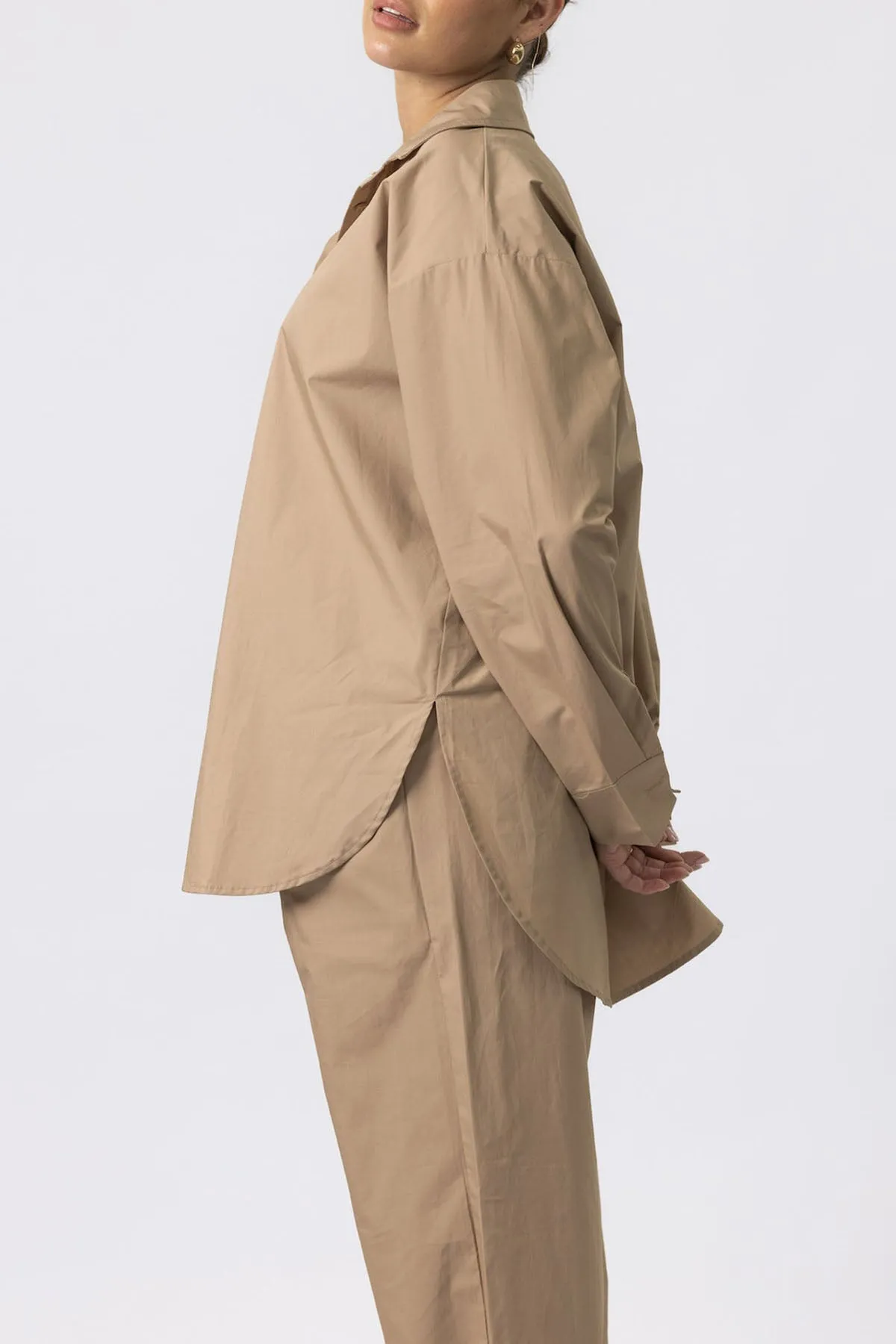 Tan 'Mona' Relaxed Poplin Shirt