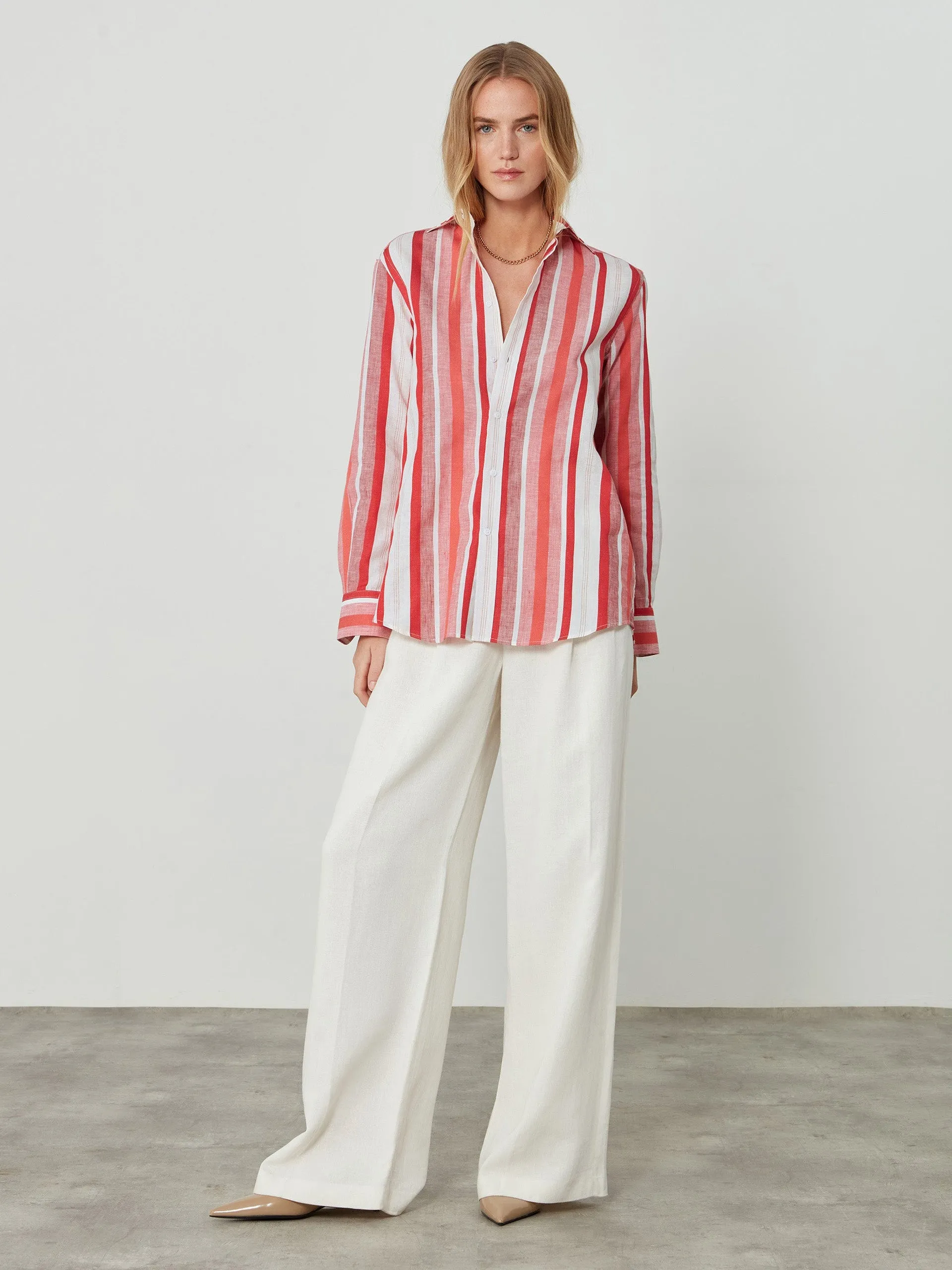 The Boyfriend: weave red multi-stripe shirt