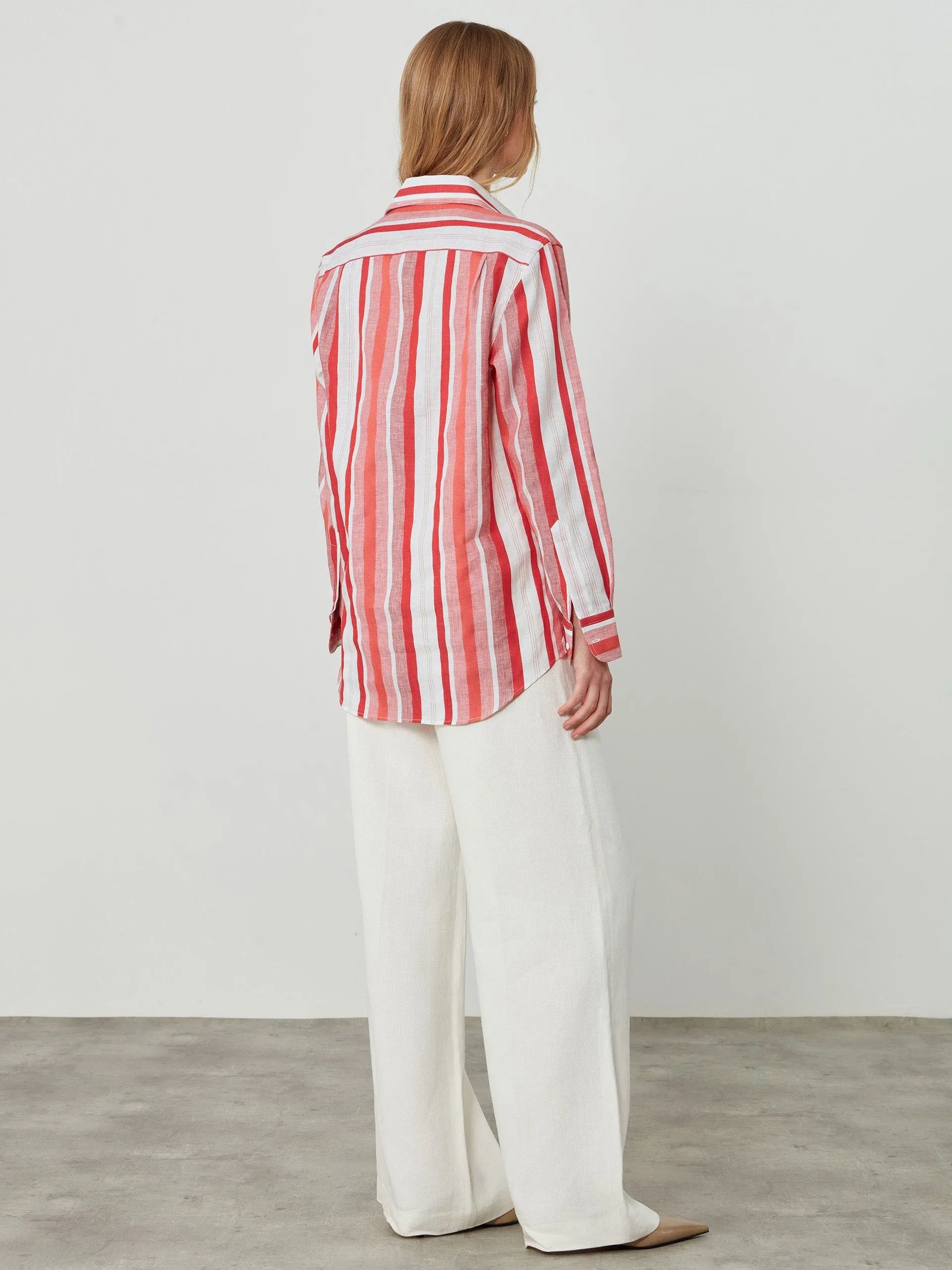 The Boyfriend: weave red multi-stripe shirt