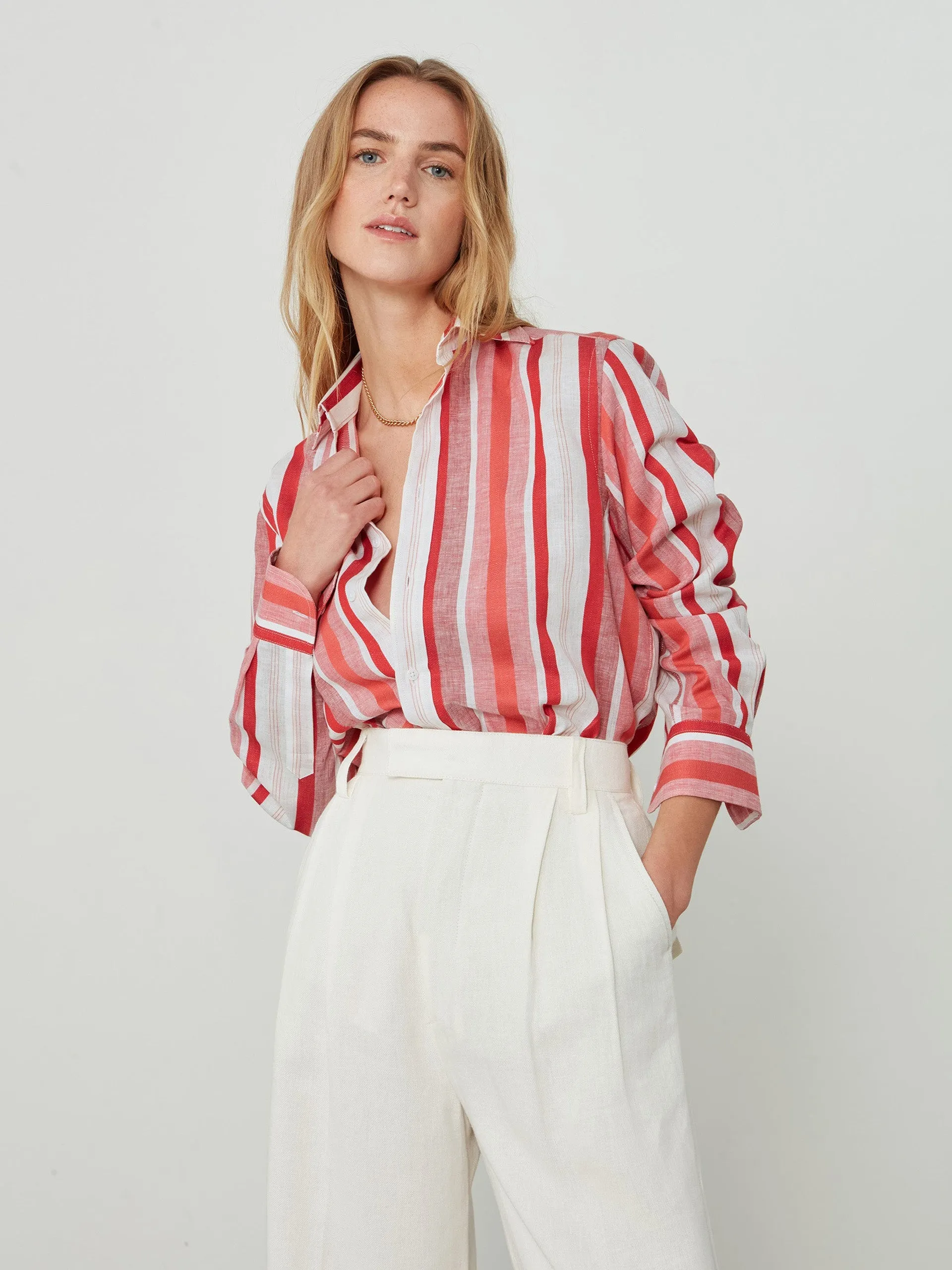 The Boyfriend: weave red multi-stripe shirt