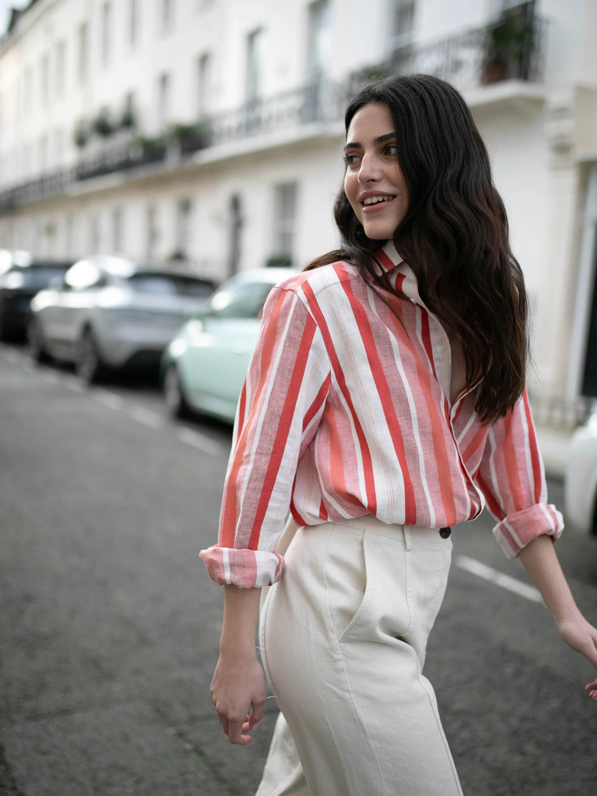 The Boyfriend: weave red multi-stripe shirt