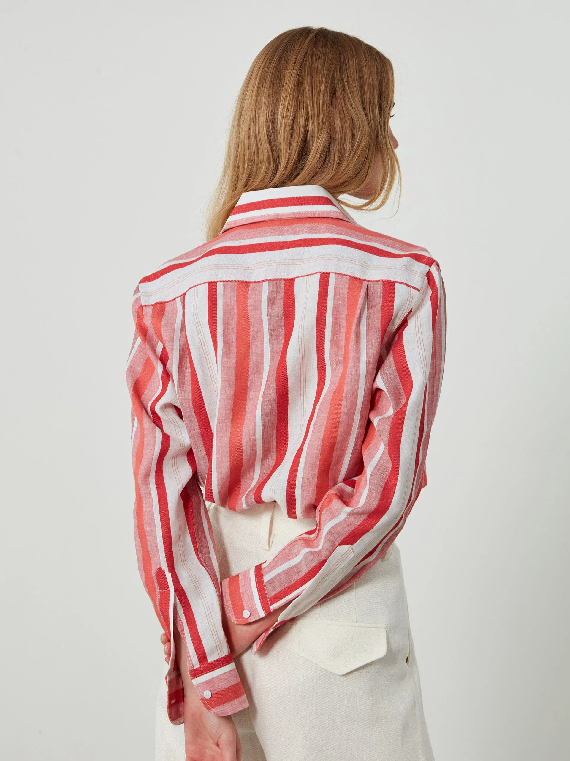 The Boyfriend: weave red multi-stripe shirt