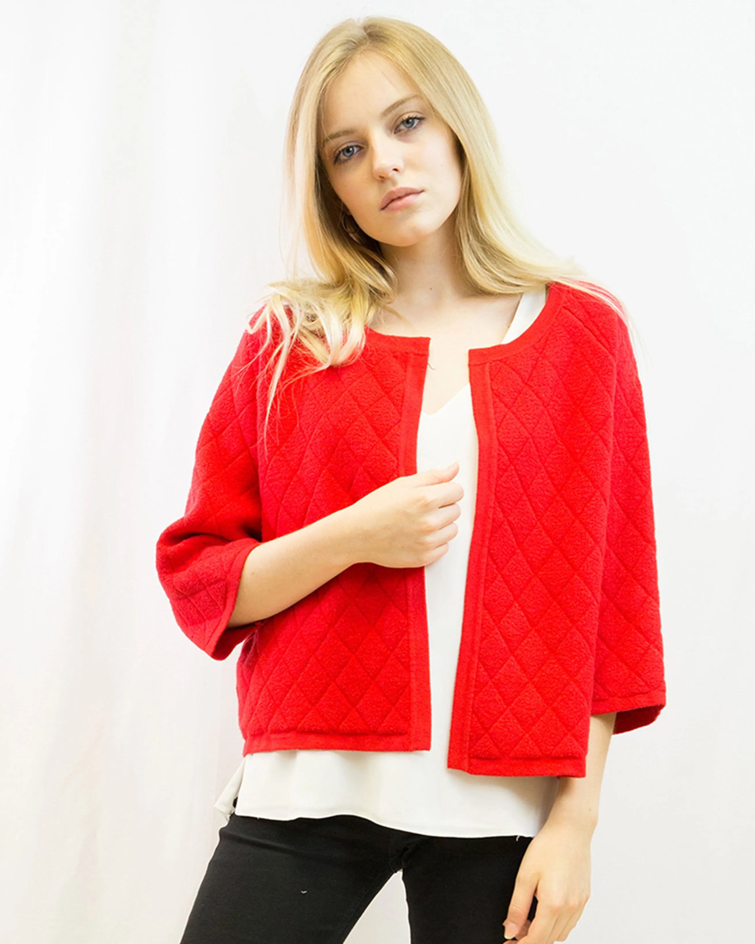 Three quarters sleeves Knitted Cardigan (RED)