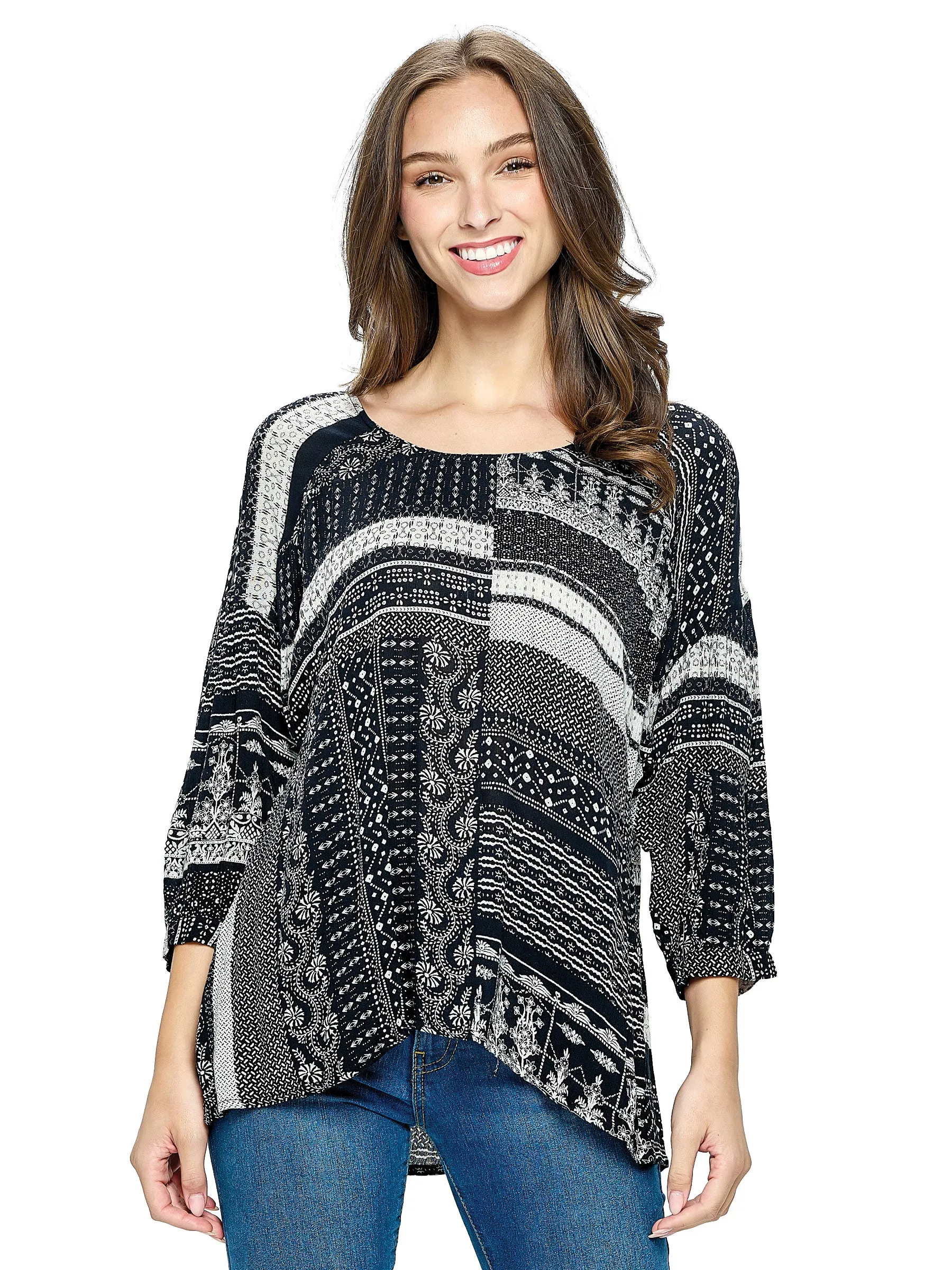 Tops Patchwork Print Loose Fit