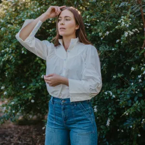 White Cotton Stand Collared Blouse